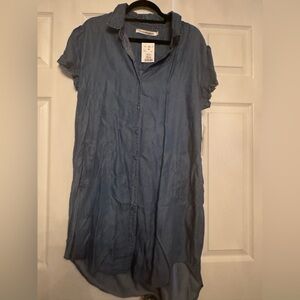 Blue Button-Up Shirt Dress